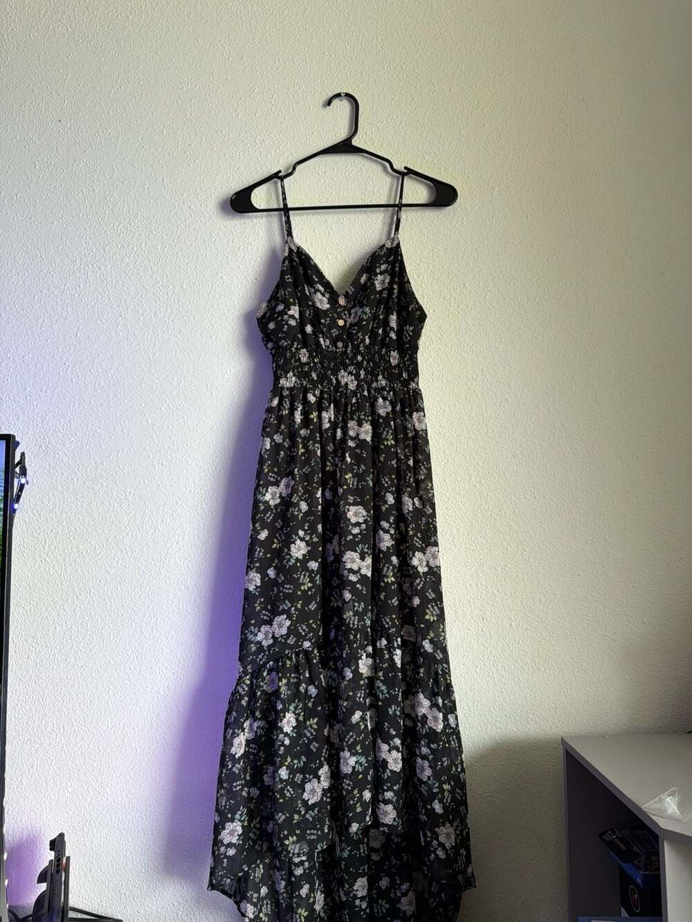 Sweet Storm Black Floral Smocked Waist Maxi Dress Size L
